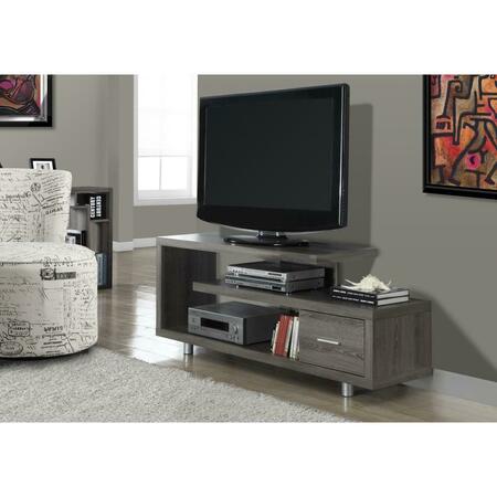 MAGNETICISMMAGNETISMO 24 in. Dark Taupe Particle Board, Hollow Core, Silver Metal TV Stand with a Drawer MA3708506